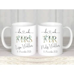 Geschenk Hochzeit Tassen Set, Tassen Mr & Mrs Namen Hochzeitsdatum, Hochzeitsgeschenk Brautpaar personalisiert