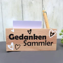 Geschenk Idee mit graviertem Kuli und Notizzettelhalter Gedankensammler