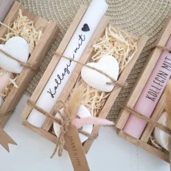 Geschenk Kollegin mit Herz Kollege Geschenkset Dankeschön Dekoherz Kerzenhalter rund Kerzenset Geschenkset Stabkerze Hol
