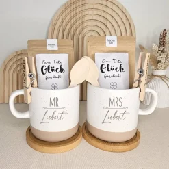 Geschenk personalisiert Hochzeit Tasse Set Geschenkset Hochzeitsgeschenk