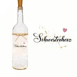 Geschenk "Schwesterherz", LED Flaschenlicht, Geschenk für die Schwester, Geschenkidee für Geschwister