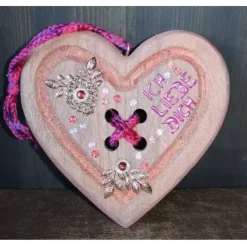 Geschenk Valentinstag ICH LIEBE DICH abstrakt gestaltetes Herz aus Holz mit Acrylfarbe im Shabby-Stil gestaltet