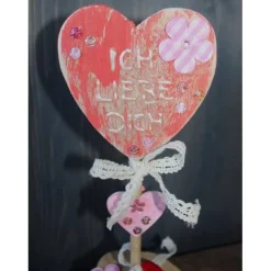 Geschenk Valentinstag ICH LIEBE DICH abstrakt gestalteter Herzaufsteller aus Holz m. Acrylfarbe im Shabby-Stil gestaltet