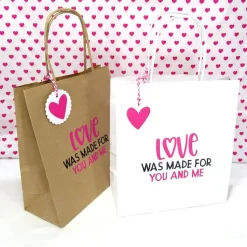 Geschenk Verpackung Kraftpapiertüte weiß natur braun Tasche Geschenkanhänger pink HERZ Love, Geschenk