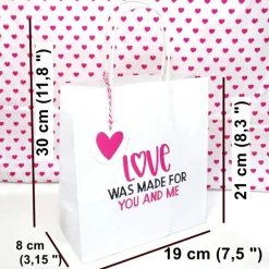 Geschenk Verpackung Kraftpapiertüte weiß natur braun Tasche Geschenkanhänger pink HERZ Love, Geschenk
