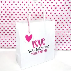 Geschenk Verpackung Kraftpapiertüte weiß natur braun Tasche Geschenkanhänger pink HERZ Love, Geschenk
