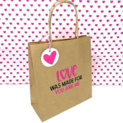Geschenk Verpackung Kraftpapiertüte weiß natur braun Tasche Geschenkanhänger pink HERZ Love, Geschenk