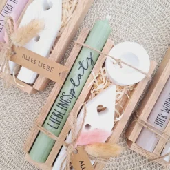 Geschenk zum Einzug | Kerzenset mit Haus/Lichthaus & Kerzenhalter rund | Einweihung, Umzug, Richtfest