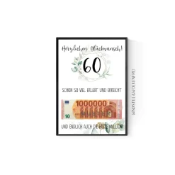 Geschenk zum 60.Geburtstag | Geldgeschenk | Poster| Sechzig | Sechzigster | Eukalyptus