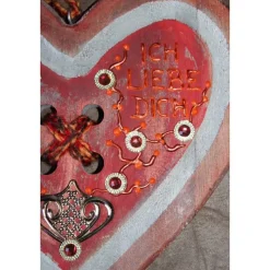 Geschenk zum Valentinstag ICH LIEBE DICH abstrakt gestaltetes Herz aus Holz mit Acrylfarbe im Shabby-Stil bemalt