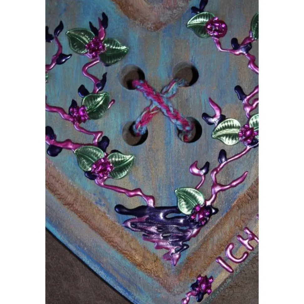 Geschenk zum Valentinstag ICH LIEBE DICH abstrakt gestaltetes Herz aus Holz mit Acrylfarbe im Shabby-Stil bemalt