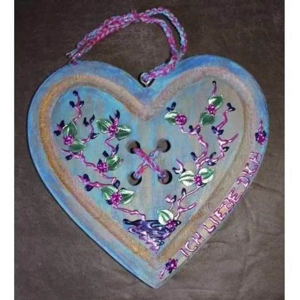 Geschenk zum Valentinstag ICH LIEBE DICH abstrakt gestaltetes Herz aus Holz mit Acrylfarbe im Shabby-Stil bemalt