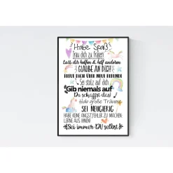 Geschenk zur Einschulung  Schulanfang Wünsche Mutmacher Poster Kinderzimmer Druck Einhorn