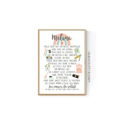 Geschenk zur Einschulung Schulanfang Wünsche Mutmacher Poster Mädchen Name personalisierbar mit Name