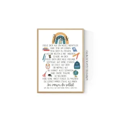 Geschenk zur Einschulung Schulanfang Wünsche Mutmacher Poster Mädchen Name personalisierbar mit Name