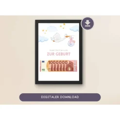 Geschenk zur Geburt | Karte Geburt | Geldgeschenk zum ausdrucken | digitaler Download | Glückwunschkarte | Baby Geschenk