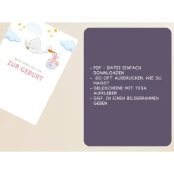 Geschenk zur Geburt | Karte Geburt | Geldgeschenk zum ausdrucken | digitaler Download | Glückwunschkarte | Baby Geschenk