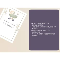 Geschenk zur Geburt | Karte Geburt | Geldgeschenk zum ausdrucken | digitaler Download | Glückwunschkarte | Baby Geschenk