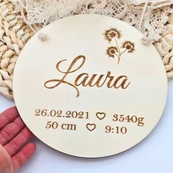 Geschenk zur Geburt | Namensschild mit Geburtsdaten | Personalisiertes Holzschild mit Name |Geschenk zur Taufe | Deko