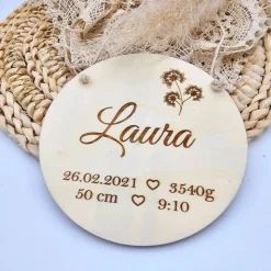 Geschenk zur Geburt | Namensschild mit Geburtsdaten | Personalisiertes Holzschild mit Name |Geschenk zur Taufe | Deko