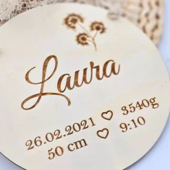 Geschenk zur Geburt | Namensschild mit Geburtsdaten | Personalisiertes Holzschild mit Name |Geschenk zur Taufe | Deko