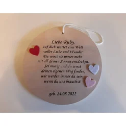 Geschenk zur Geburt oder Taufgeschenk / personalisierte Holzscheibe / Spruch zur Taufe oder Geburt