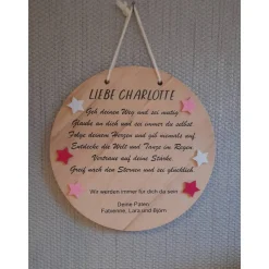 Geschenk zur Geburt oder Taufgeschenk / personalisierte Holzscheibe / Spruch zur Taufe oder Geburt