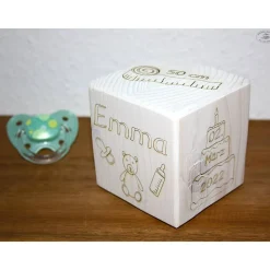 Geschenk zur Geburt, personalisiert, weiß I Holzwürfel/Erinnerungswürfel mit Geburtsdaten, weiß