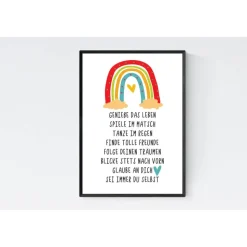 Geschenk zur Geburt Schulanfang Einschulung Wünsche Mutmacher Poster Kinderzimmer Druck Regenbogen rot