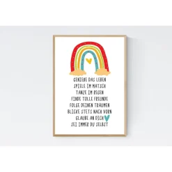 Geschenk zur Geburt Schulanfang Einschulung Wünsche Mutmacher Poster Kinderzimmer Druck Regenbogen rot