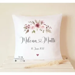 Geschenk zur Hochzeit, Kissen Rosen personalisiert, Hochzeitsgeschenk