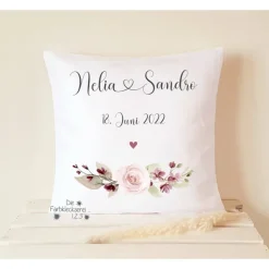 Geschenk zur Hochzeit, Kissen Rosen personalisiert, Hochzeitsgeschenk