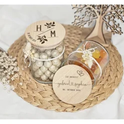 Geschenk zur Hochzeit personalisiert Namen Brautpaar Glas graviert Vorratsglas Gravur Naschglas kleine Aufmerksamkeit