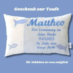 Geschenk zur Taufe oder Geburt Namenskissen personalisiertes Kissen für Jungen und Mädchen Kommuniongeschenk