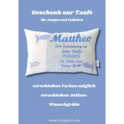 Geschenk zur Taufe oder Geburt Namenskissen personalisiertes Kissen für Jungen und Mädchen Kommuniongeschenk