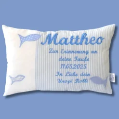 Geschenk zur Taufe oder Geburt Namenskissen personalisiertes Kissen für Jungen und Mädchen Kommuniongeschenk
