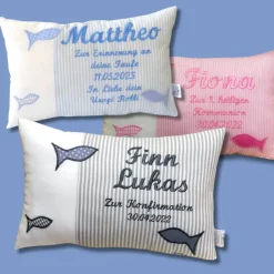 Geschenk zur Taufe oder Geburt Namenskissen personalisiertes Kissen für Jungen und Mädchen Kommuniongeschenk
