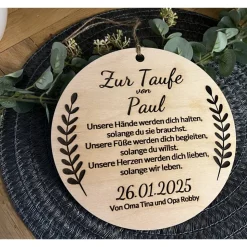 Geschenk zur Taufe Taufgeschenk Schild Dekoschild Holz zum aufhängen individuell personalisierbar Lasergravur Erinnerung