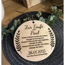 Geschenk zur Taufe Taufgeschenk Schild Dekoschild Holz zum aufhängen individuell personalisierbar Lasergravur Erinnerung