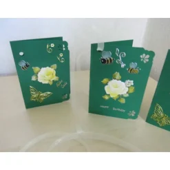 Geschenkanhänger & Miniaturkarte – 3-D Glückwunschkarte Rose zum Geburtstag, handgemacht, 4 Stück