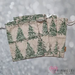 Geschenkbeutel - beige mit grün gestrichelten Tannen (Varianten)