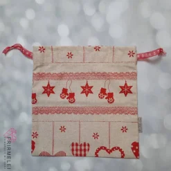 Geschenkbeutel - natur mit roten, winterlichen Motiven(Varianten)