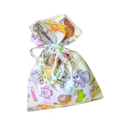 Geschenkbeutel Bunte Tiere aus Baumwolle – Geschenkverpackung, wiederverwendbar, 19x22 cm