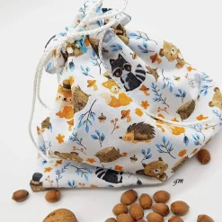 Geschenkbeutel für Nüsse – Stoffbeutel mit Zugband & Herbstmotiven, nachhaltig & waschbar