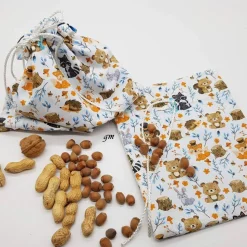 Geschenkbeutel für Nüsse – Stoffbeutel mit Zugband & Herbstmotiven, nachhaltig & waschbar