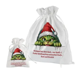 Geschenkbeutel mit Wunschtext Weihnachten Motiv grüne Katze