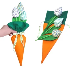 Geschenkbeutel Set Karotte & Tulpen – Handgemachte Geschenkverpackung aus Baumwolle für Frühling & Ostern