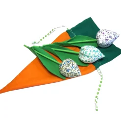 Geschenkbeutel Set Karotte & Tulpen – Handgemachte Geschenkverpackung aus Baumwolle für Frühling & Ostern