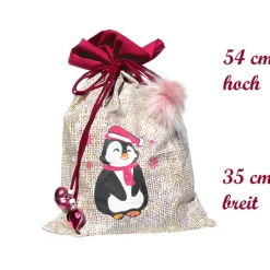 Geschenkbeutel XXL Nikolaussack Pinguin – Geschenkverpackung Weihnachten Baumwolle doppellagig