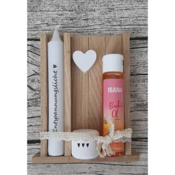 Geschenkbox "Entspannungslicht" ~ Stabkerze mit Kerzenhalter in Holzbox aus Eiche ~ Raysin Deko